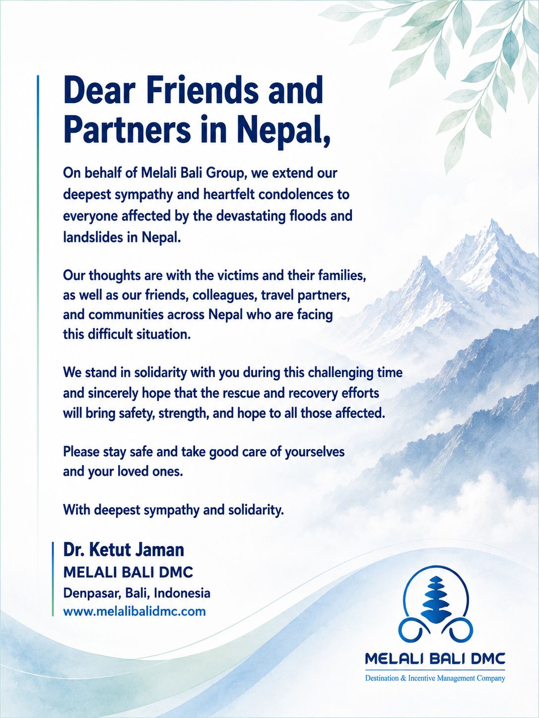 Condolences to Nepal
